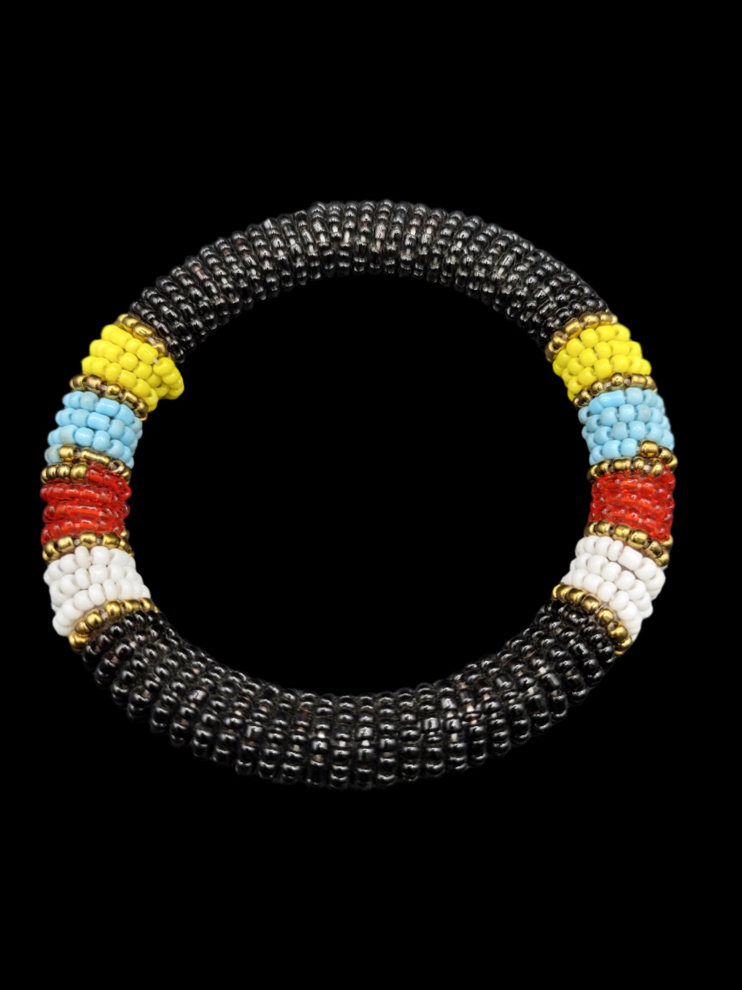 Beaded Bangle Black with Colored Bands
