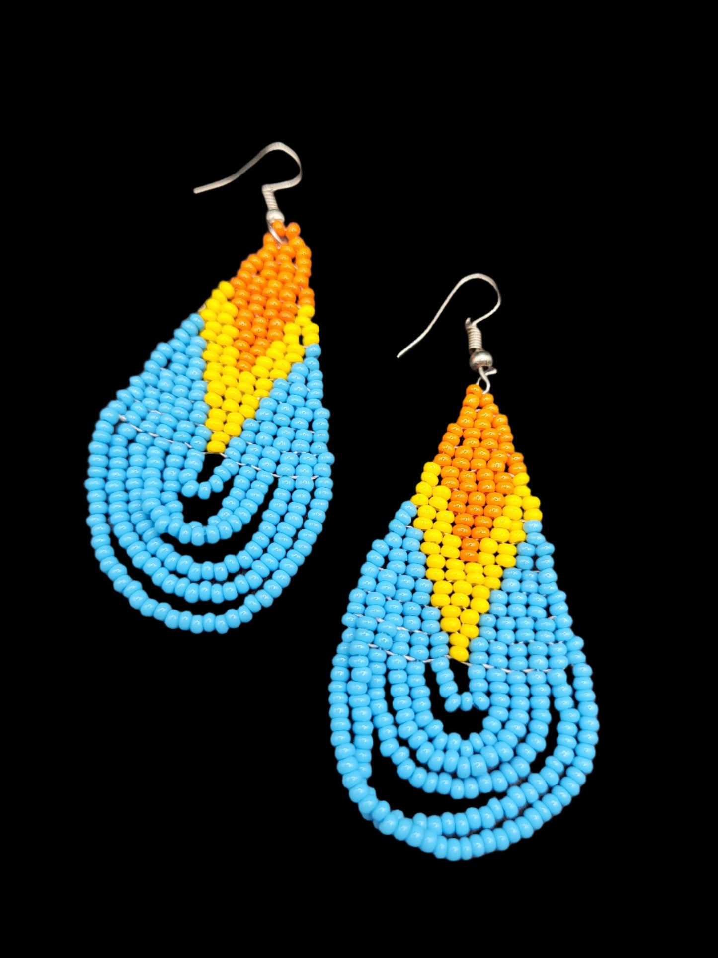 Beaded Blue Teardrop Earrings Silver Hook
