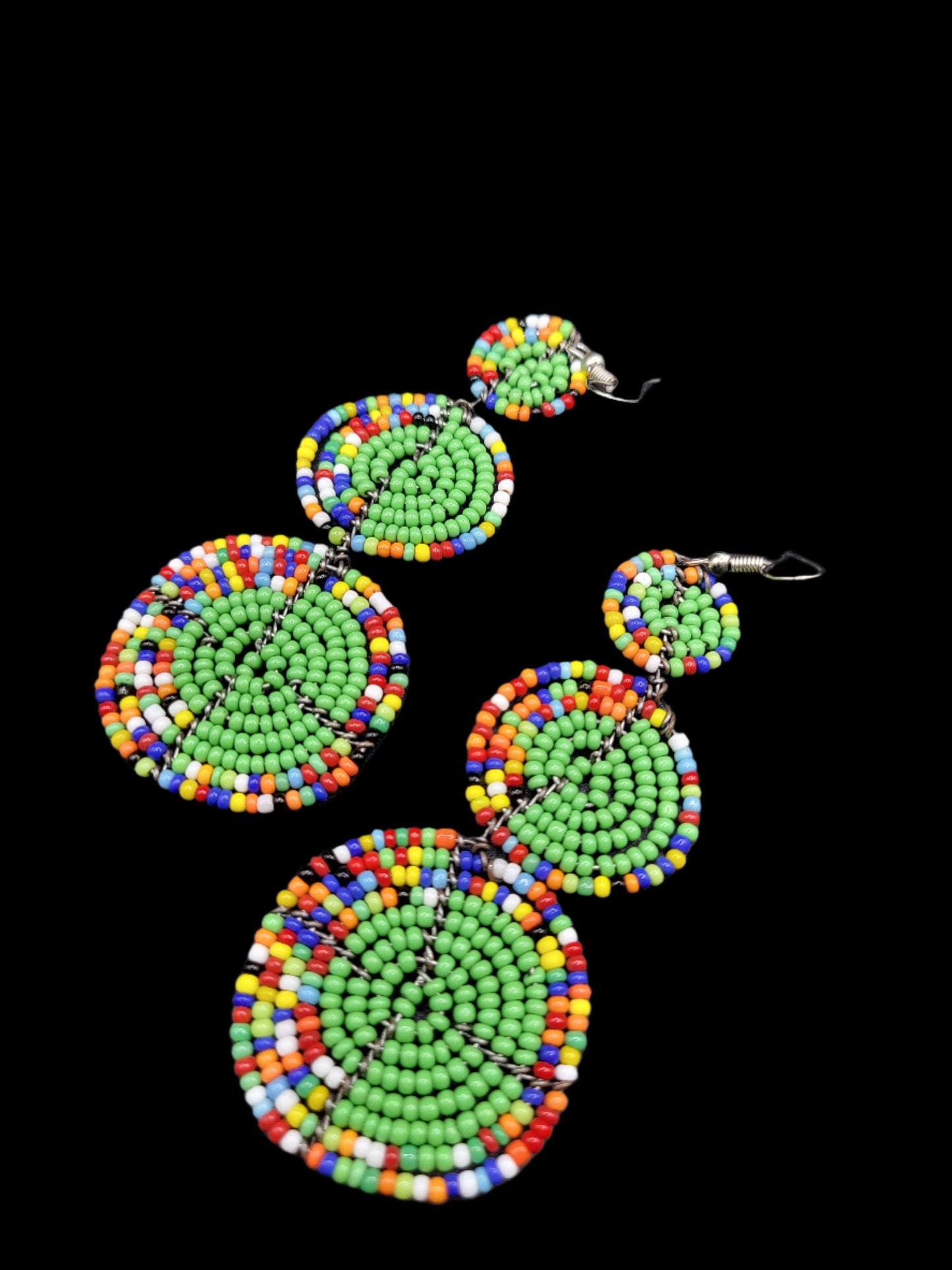 Beaded Multicolor Circle Earrings Silver Hook
