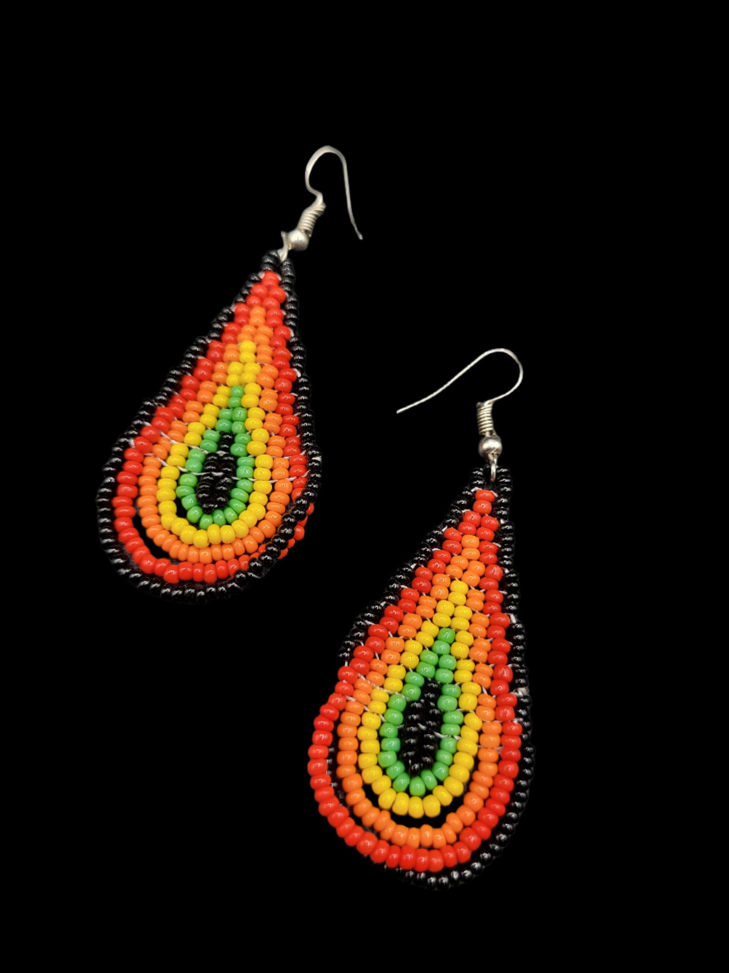 Beaded Multicolor Teardrop Earrings Silver Hook