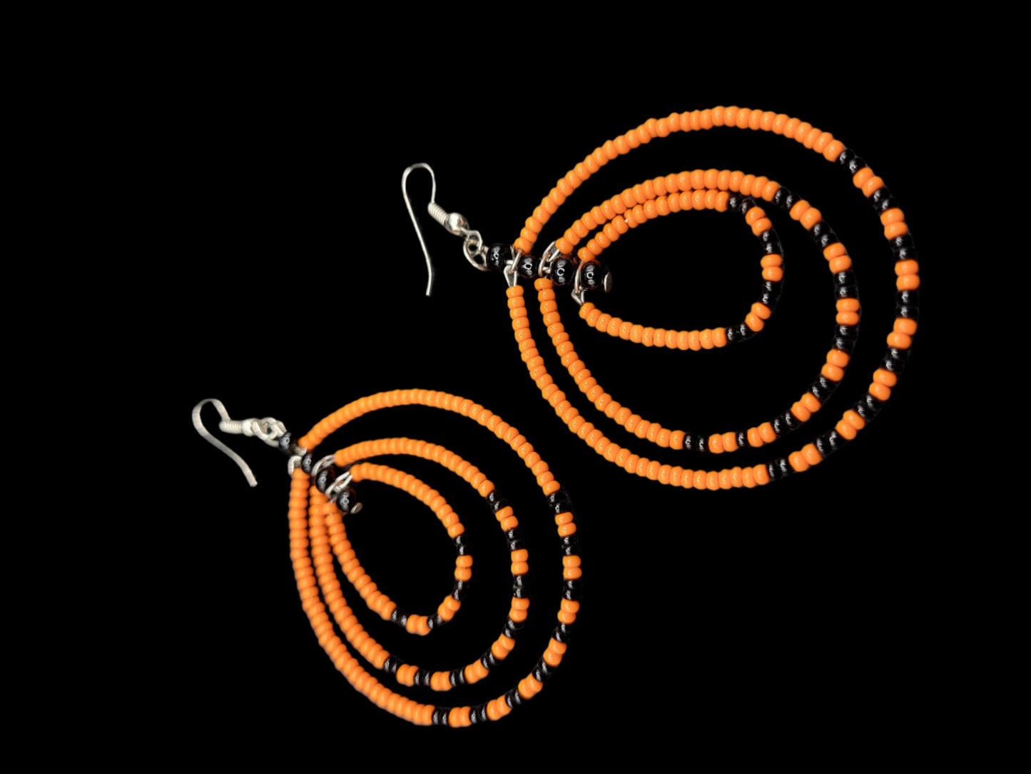Beaded Orange Dangle Earrings Silver Hook
