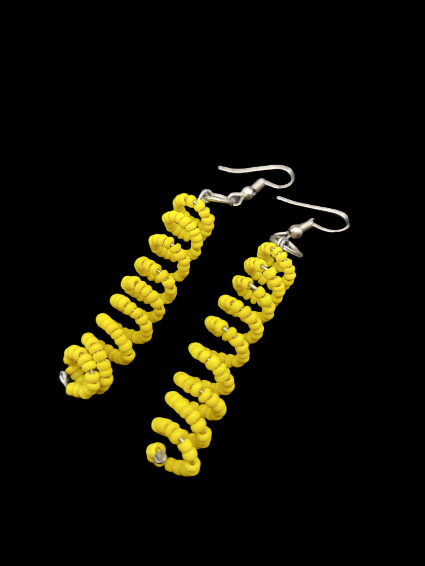 Beaded Yellow Spring Earrings Silver Hook