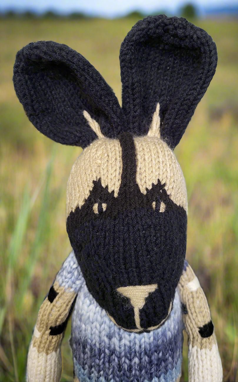 Soft Knitted Wild Dog Toy Close Up