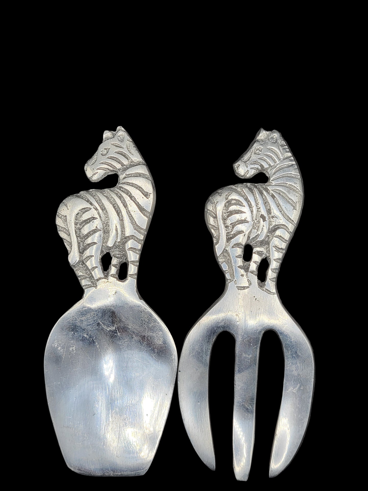 Aluminum Salad Servers Short Zebra