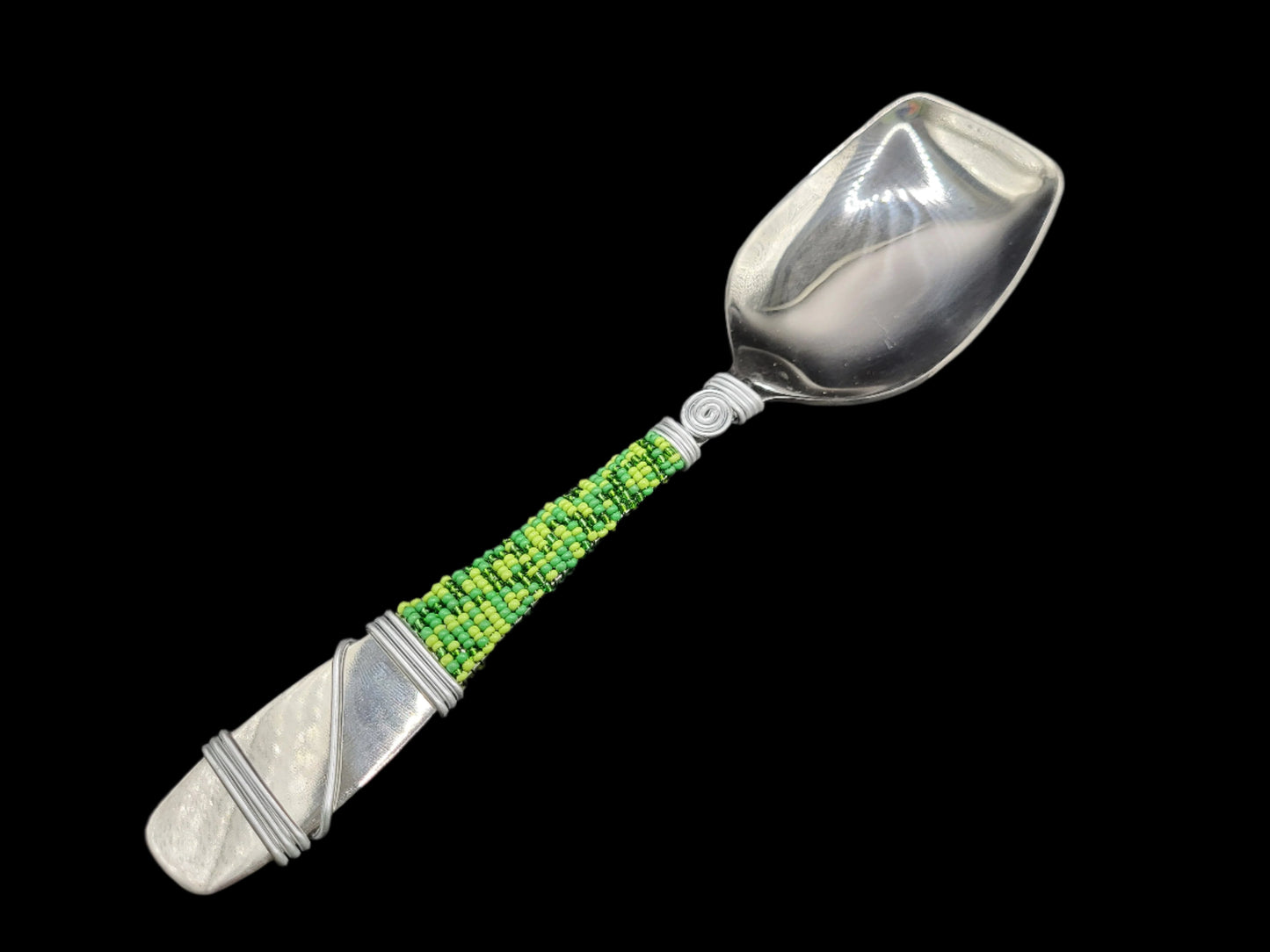 Large Beaded Square Serving Spoon Green
