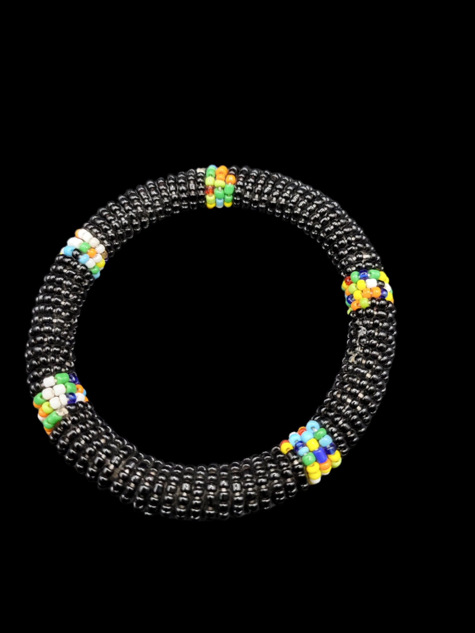 Beaded Bangle Black and Colored Bands