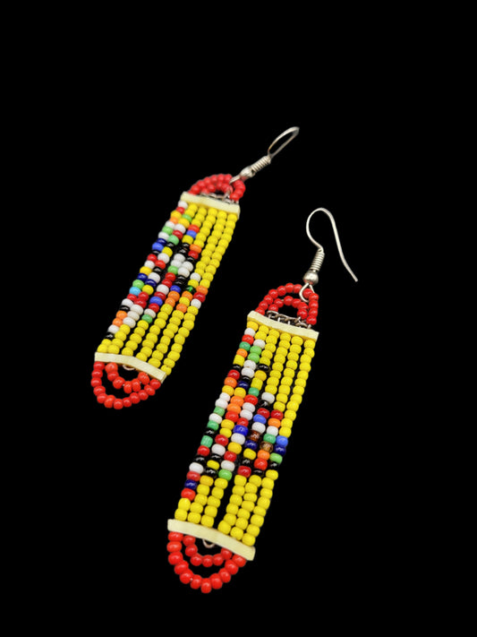 Beaded Yellow Earrings Silver Hook