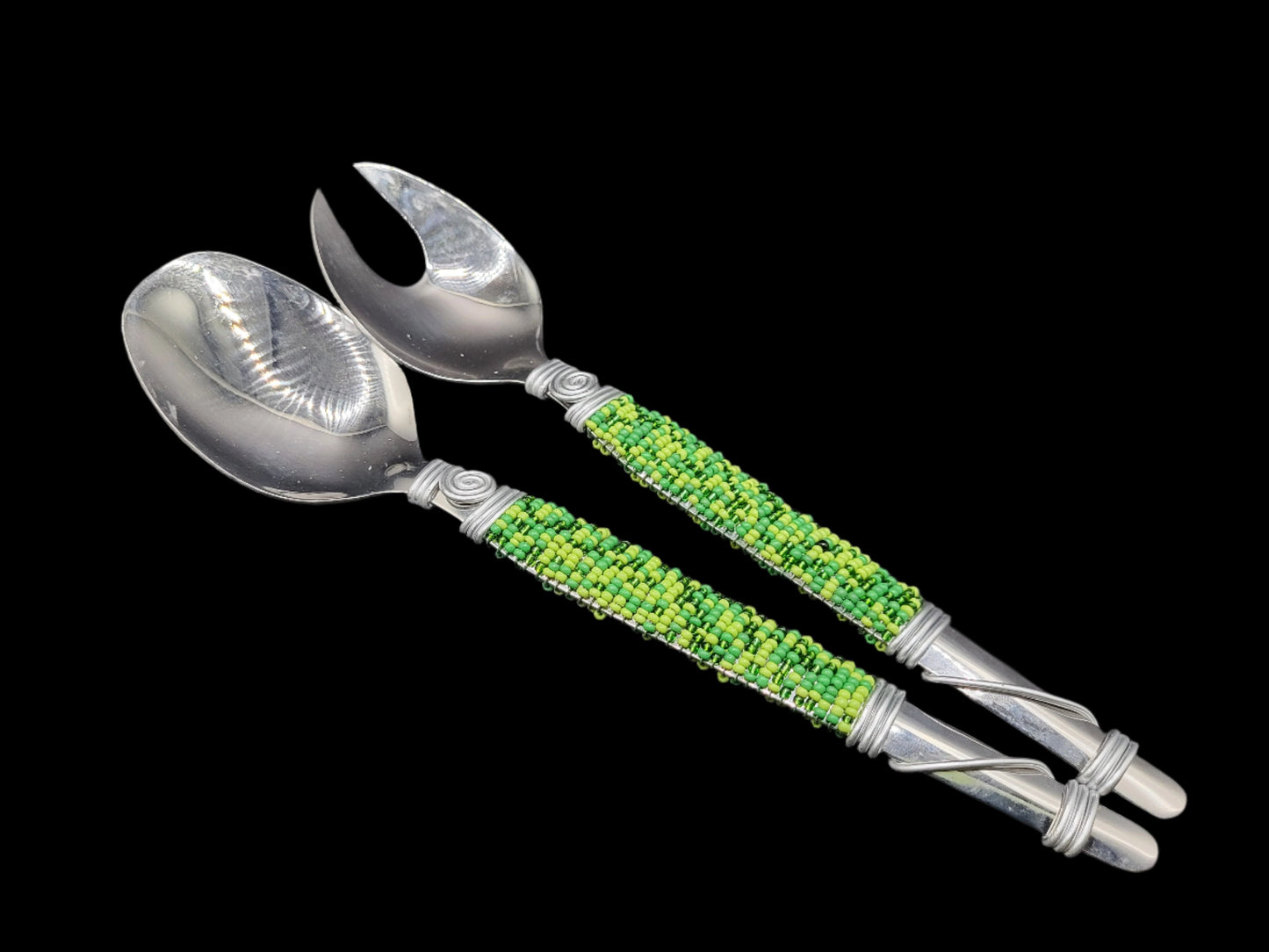 Beaded Salad Servers Green 2 Piece