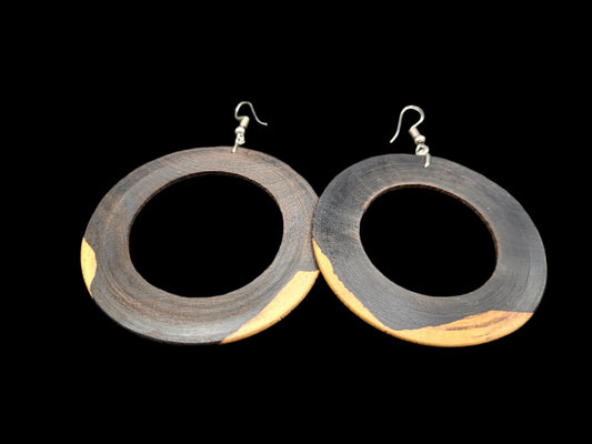 Wooden Hoop Earrings Dark Mukwa Silver Hoop