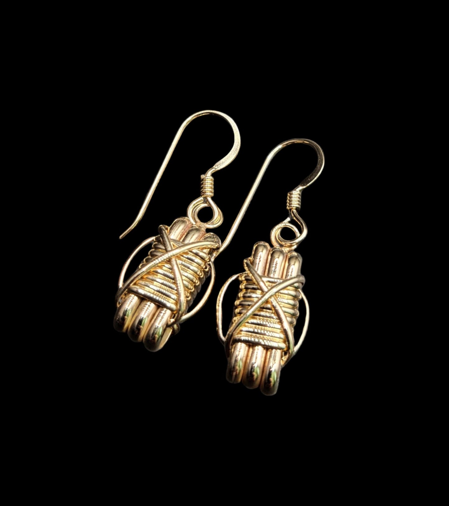 Elephant Hair Gold Dangle Earrings Top View