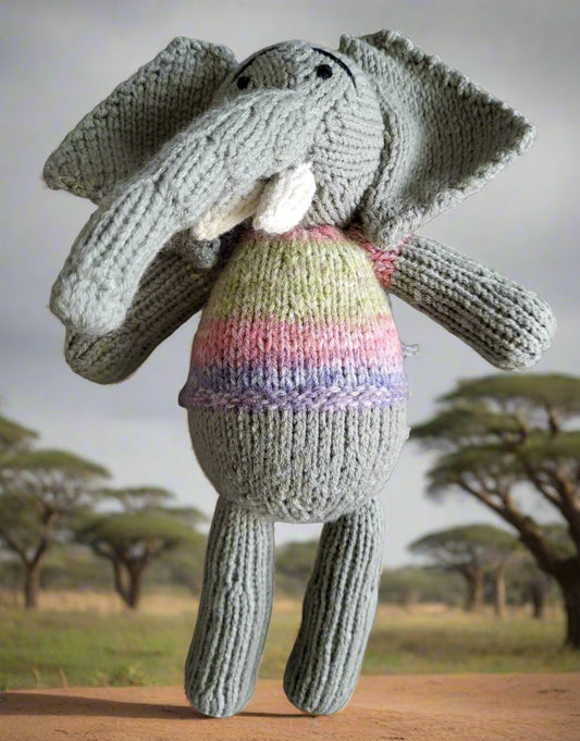 Jumbo Knitted Elephant Soft Toy Front View