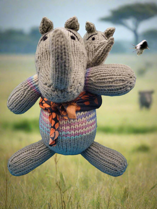 Mama and Baby Rhino Knitted Toy