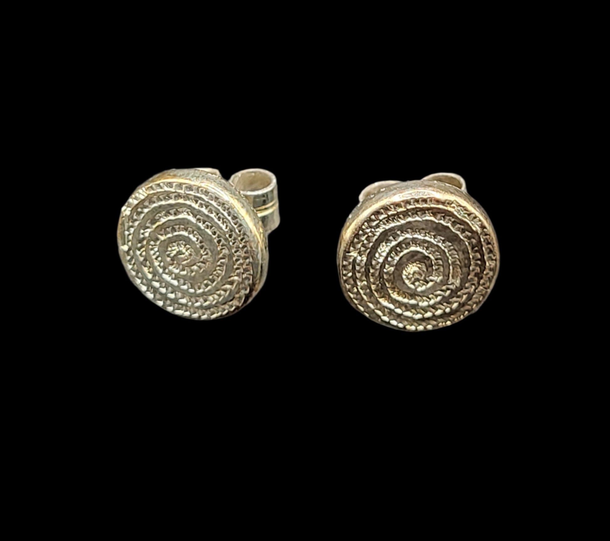 Silver African Design Stud Earrings Side View