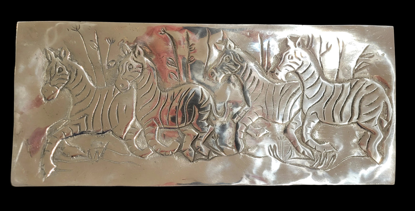 Recycled Aluminum Platter with Zebras