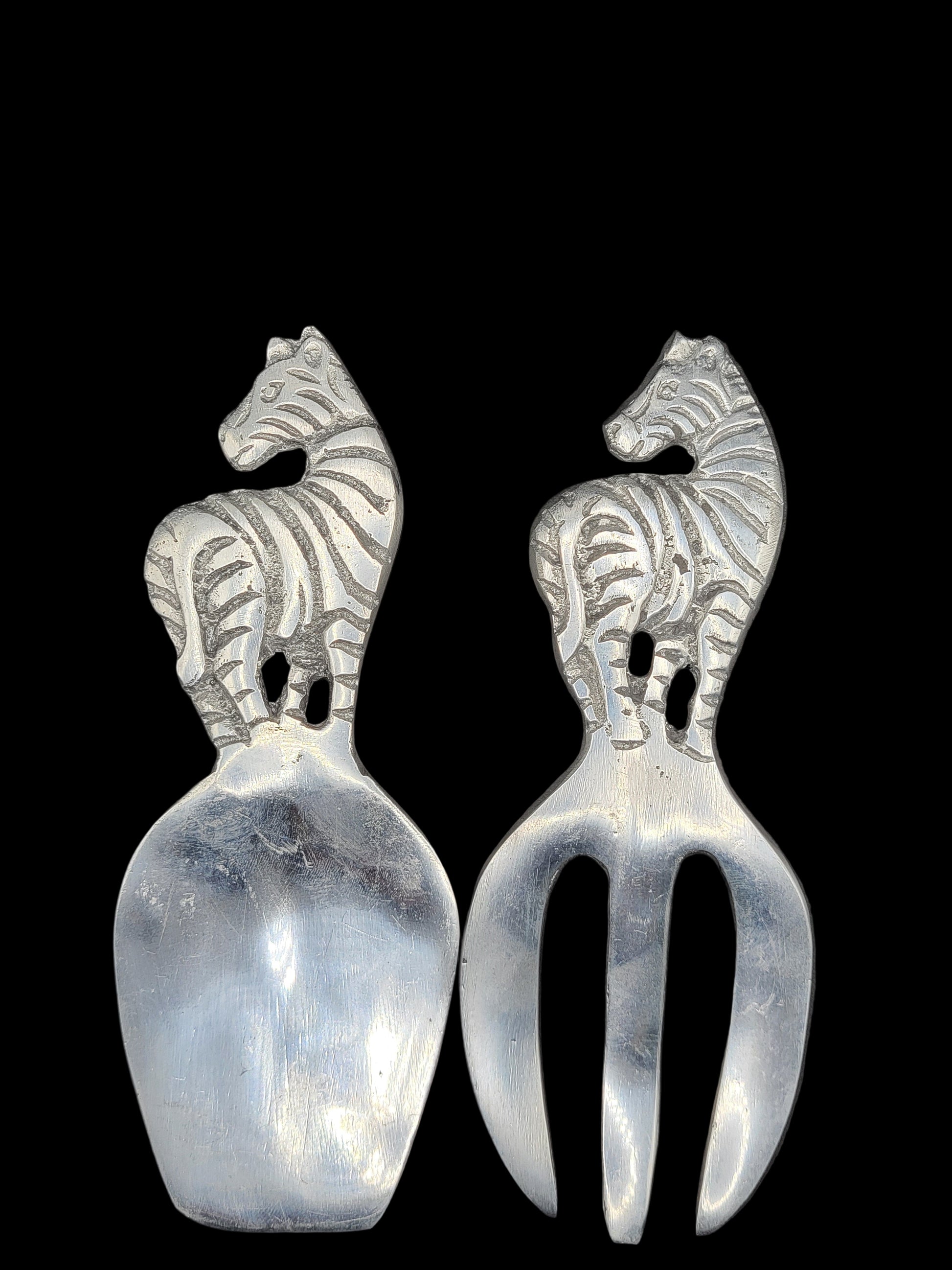 Aluminum Salad Servers Short Zebra