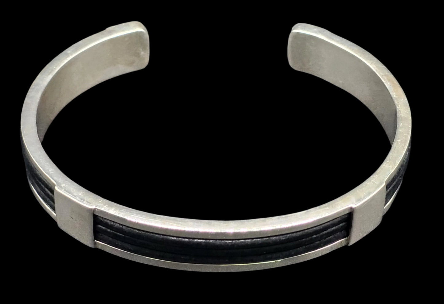 Leather And Silver Mens Cuff Bangle 