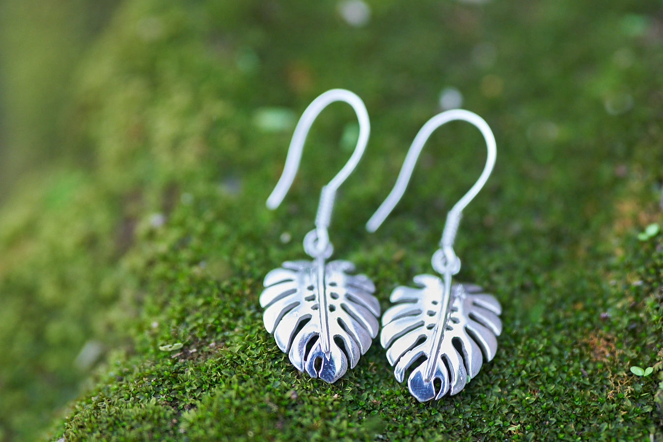 Silver Monstera Dangle Earrings